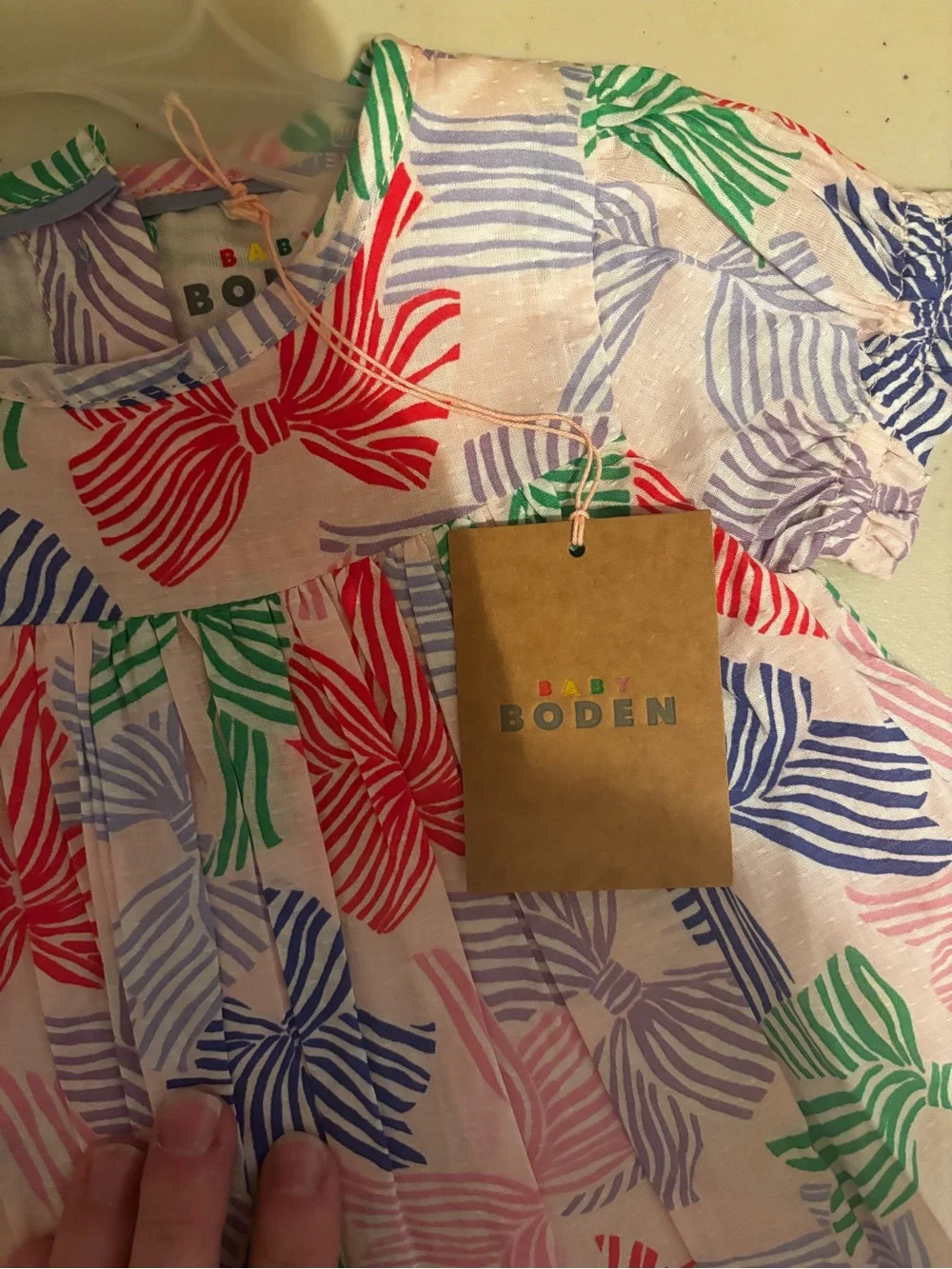 Boden Girls' Multicolor Bow Print 6-9 months woven Dress